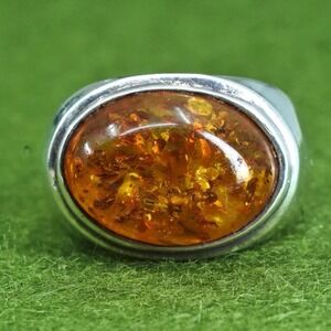 Sterling Silver Imitation Amber Dome Ring Size 7